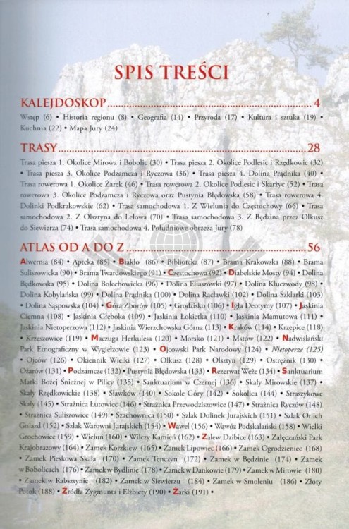 Jura Krakowsko-Częstochowska. Atlas turystyczny wydawnictwa SBM. Spis treści