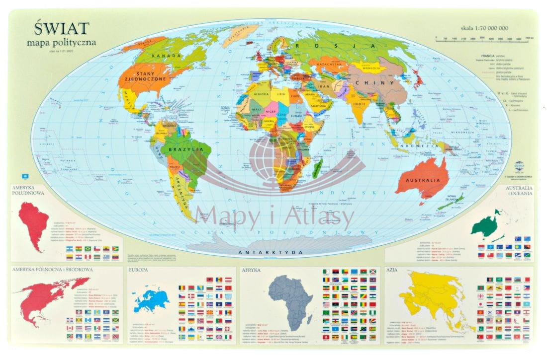 Świat. Mapa polityczna. Podkładka na biurko. Zachem