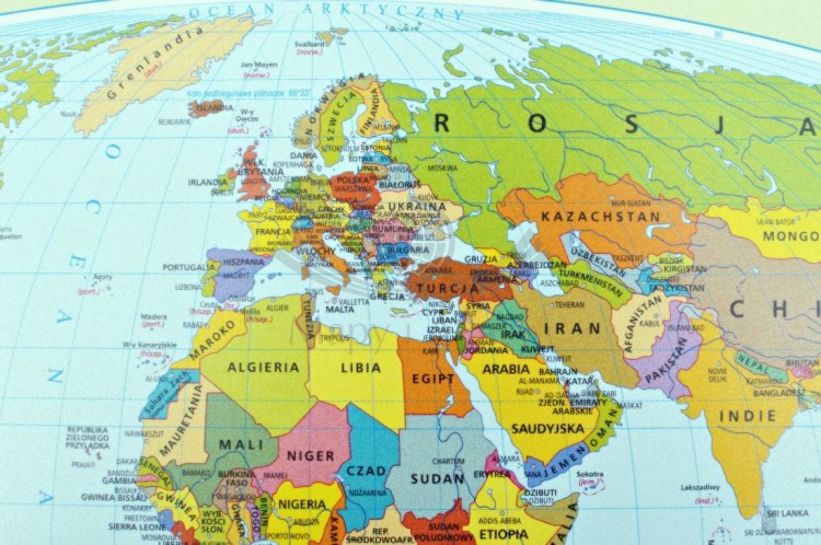 Świat. Mapa polityczna. Podkładka na biurko wydawnictwa Zachem. Fragment 1