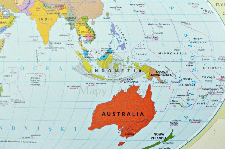 Świat. Mapa polityczna. Podkładka na biurko wydawnictwa Zachem. Fragment 3