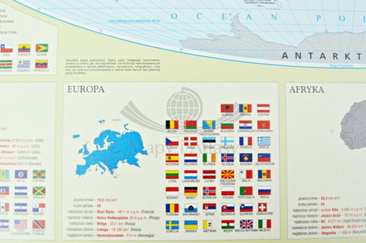 Świat. Mapa polityczna. Podkładka na biurko wydawnictwa Zachem. Fragment 4