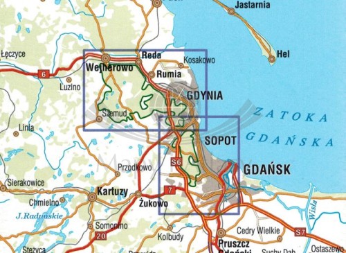 Trójmiejski Park Krajobrazowy 1:25 000. Gdańsk, Gdynia, Sopot, Rumia, Reda, Wejherowo. Wodoodporna mapa turystyczna wydawnictwa Galileos. Zasięg