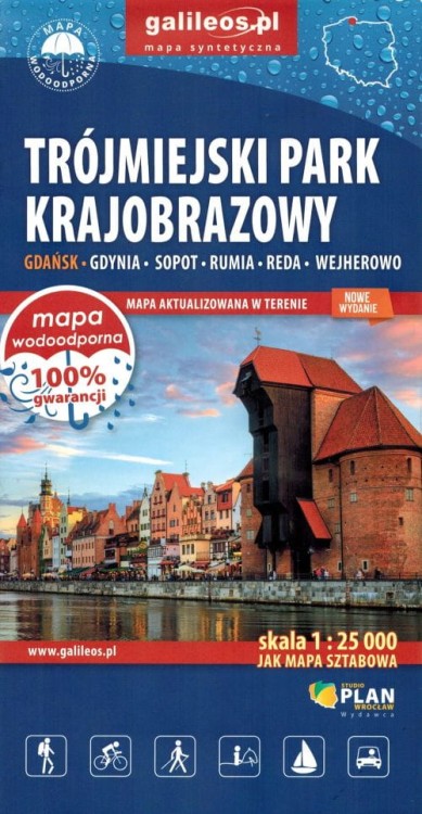 Trójmiejski Park Krajobrazowy 1:25 000. Gdańsk, Gdynia, Sopot, Rumia, Reda, Wejherowo. Wodoodporna mapa turystyczna wydawnictwa Galileos. Okładka