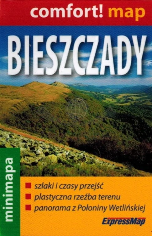 Bieszczady 1:200 000. Laminowana minimapa turystyczna  wydawnictwa ExpressMap. Okładka