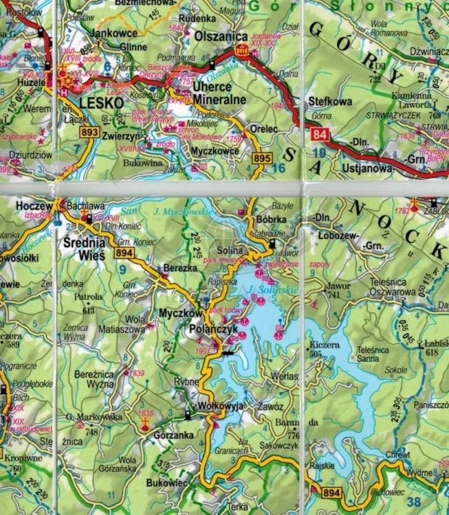 Bieszczady 1:200 000. Laminowana minimapa turystyczna  wydawnictwa ExpressMap. Fragment 1