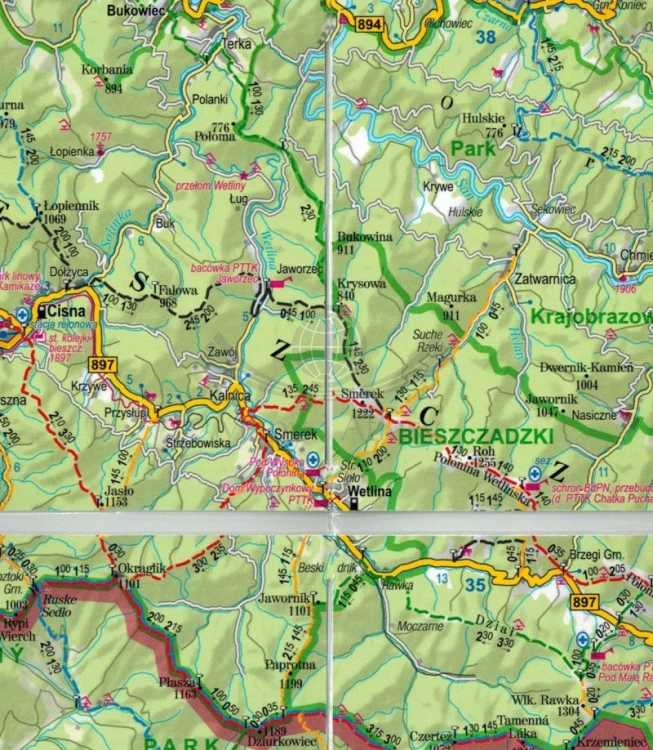 Bieszczady 1:200 000. Laminowana minimapa turystyczna  wydawnictwa ExpressMap. Fragment 2