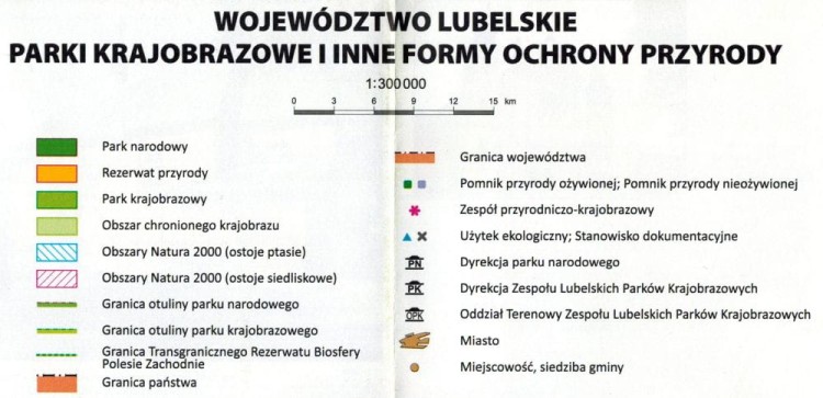 Województwo lubelskie 1:300 000. Parki krajobrazowe i inne formy ochrony przyrody. Mapa przyrodniczo-krajoznawcza wydawnictwa Kartpol. Legenda