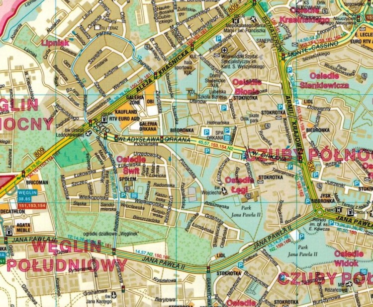 Lublin +5. Kraśnik, Lubartów, Łęczna, Puławy, Świdnik. Laminowana mapa / Plan miasta wydawnictwa Demart. Fragment 2