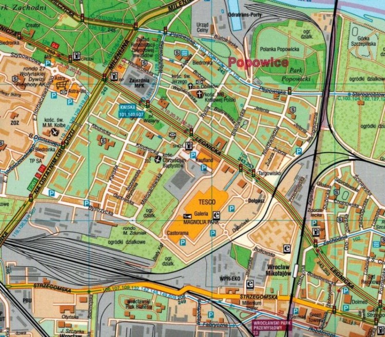 Wrocław. Laminowana mapa / Plan miasta wydawnictwa Demart. Fragment 2