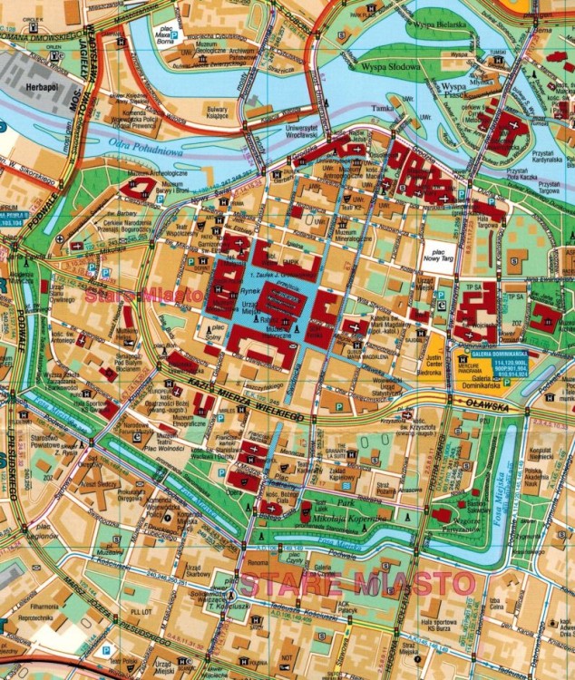 Wrocław. Laminowana mapa / Plan miasta wydawnictwa Demart. Plan centrum - fragment