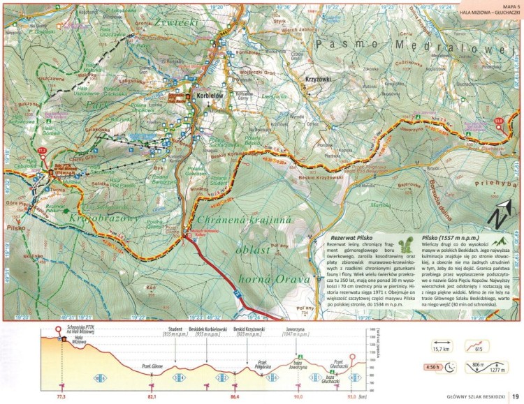 Główny Szlak Beskidzki. Przewodnik turystyczny wydawnictwa Compass. Przykładowa mapa 1