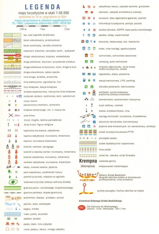 Główny Szlak Beskidzki. Przewodnik turystyczny wydawnictwa Compass. Legenda