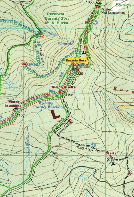 Istebna, Milówka, Rajcza, Węgierska-Górka. Mapa turystyczna wydawnictwa Galileos. Fragment 2
