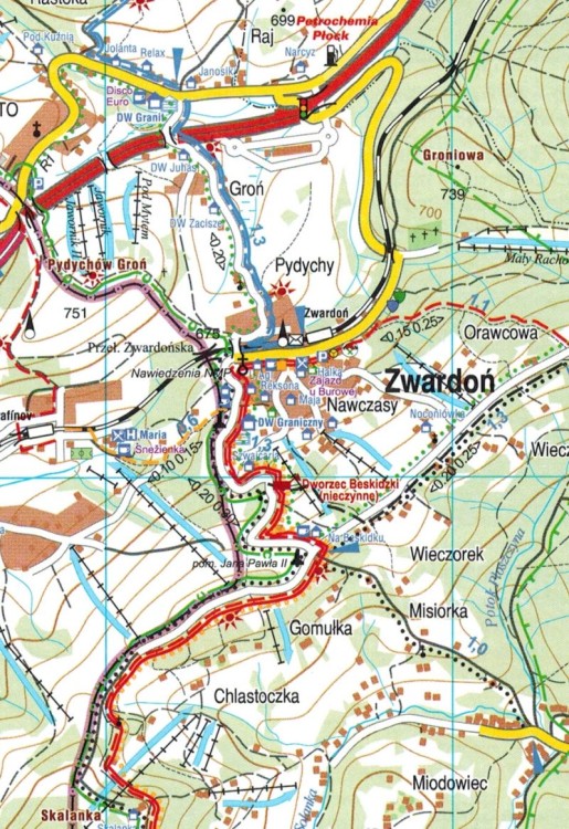 Istebna, Milówka, Rajcza, Węgierska-Górka. Mapa turystyczna wydawnictwa Galileos. Fragment 4