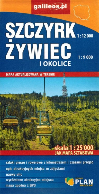 Szczyrk, Żywiec i okolice 1:25 000. Plan miasta / Mapa turystyczna wydawnictwa Galileos. Okładka