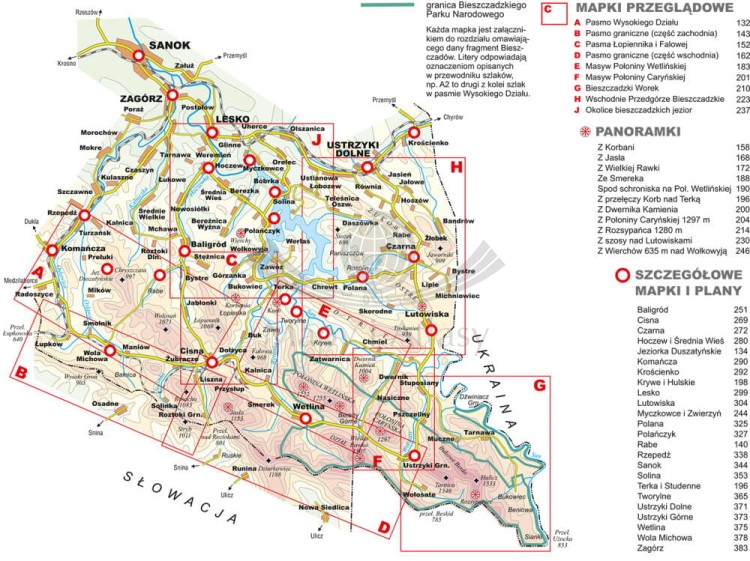 Bieszczady. Przewodnik dla prawdziwego turysty wydawnictwa Rewasz. Spis mapek