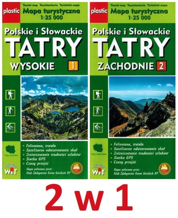 Polskie i Słowackie Tatry Wysokie i Zachodnie. Zestaw dwóch laminowanych map turystycznych wydawnictwa WiT