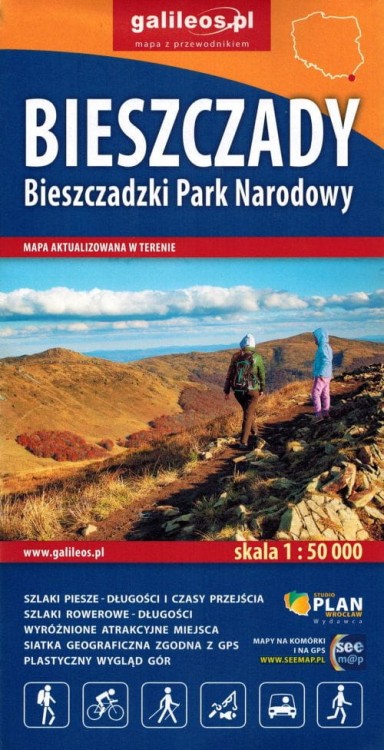 Bieszczady 1:50 000. Bieszczadzki Park Narodowy. Mapa turystyczna wydawnictwa Galileos. Okładka