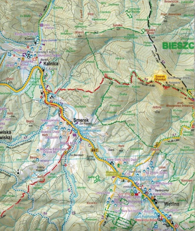 Bieszczady 1:50 000. Bieszczadzki Park Narodowy. Mapa turystyczna wydawnictwa Galileos. Fragment 1