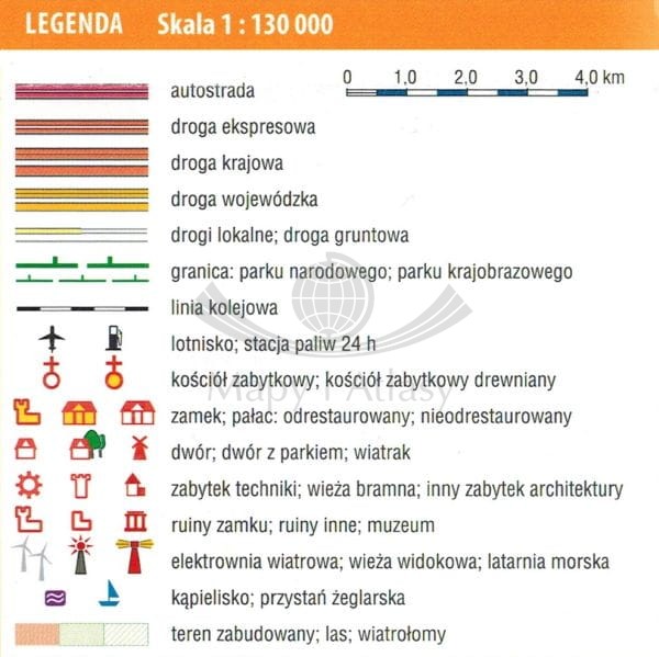 Kaszuby 1:130 000. Ilustrowana mapa atrakcji turystycznych wydawnictwa Galileos. Legenda