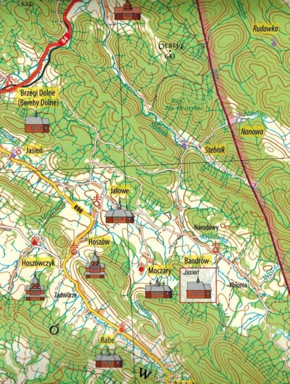 Bieszczady. Zabytkowe cerkwie Bieszczadów. Mapa turystyczna wydawnictwa Rewasz. Fragment 2