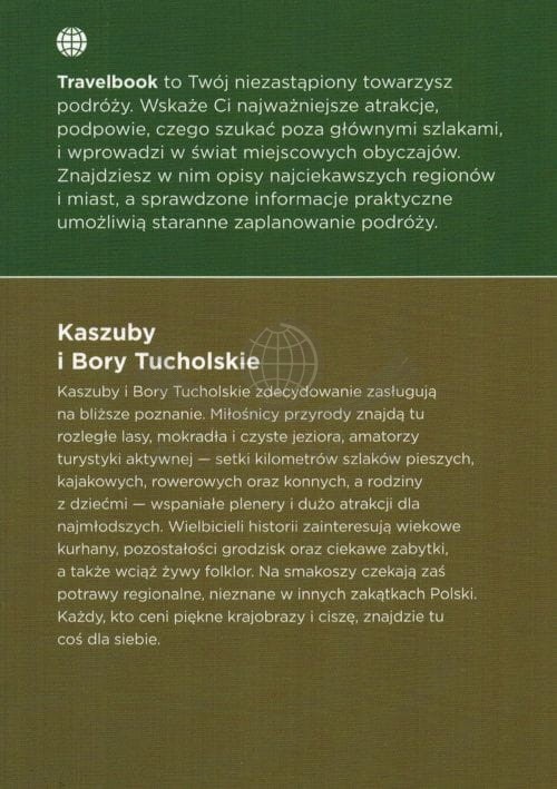 Kaszuby i Bory Tucholskie. Przewodnik z serii travelbook wydawnictwa Bezdroża. Okładka tył
