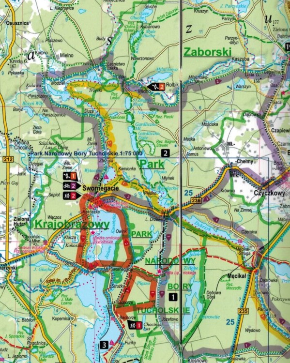 Bory Tucholskie, Kaszuby, Kociewie 2 w 1. Laminowana mapa turystyczna + Miniprzewodnik wydawnictwa ExpressMap. Fragment 1