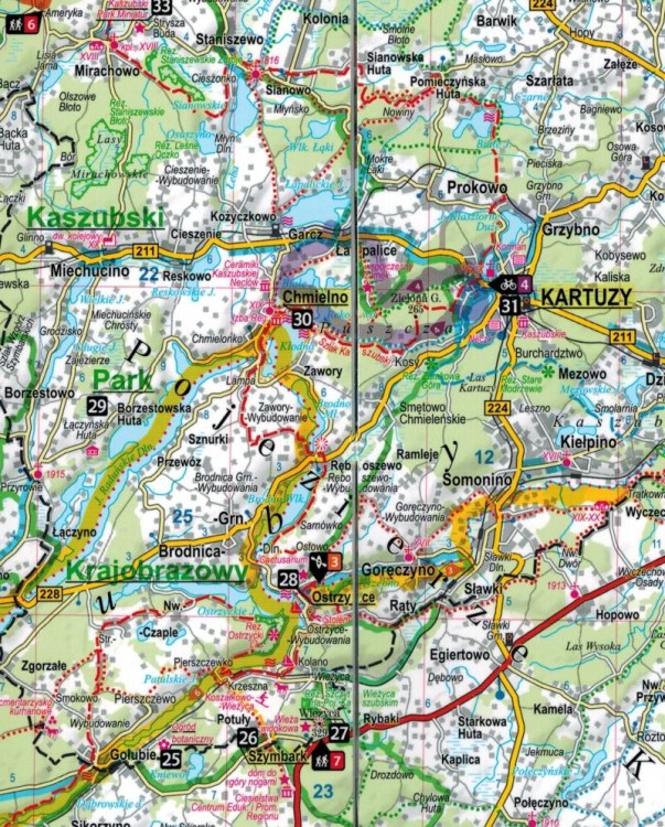 Bory Tucholskie, Kaszuby, Kociewie 2 w 1. Laminowana mapa turystyczna + Miniprzewodnik wydawnictwa ExpressMap. Fragment 2