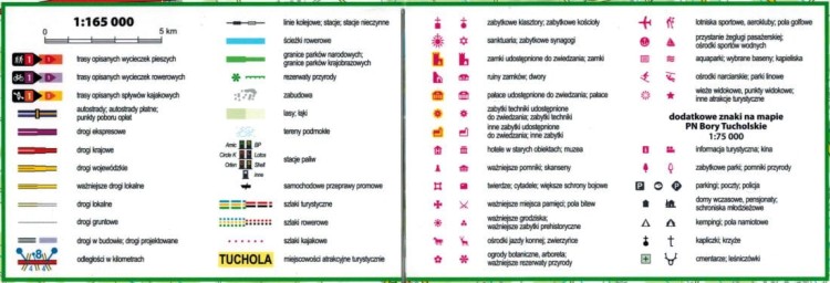Bory Tucholskie, Kaszuby, Kociewie 2 w 1. Laminowana mapa turystyczna + Miniprzewodnik wydawnictwa ExpressMap. Legenda
