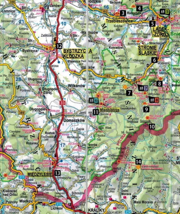 Ziemia Kłodzka, Góry Stołowe. Laminowana mapa turystyczna + Miniprzewodnik wydawnictwa ExpressMap. Fragment 3