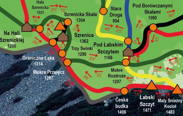 Karkonosze Polskie. Mapa zdrapka. Fragment po zdrapaniu