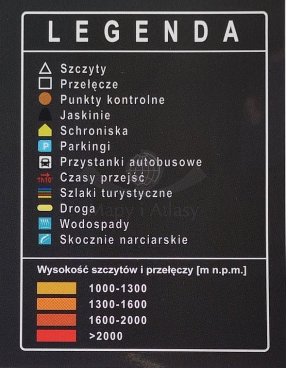 Tatry Polskie. Mapa zdrapka. Legenda