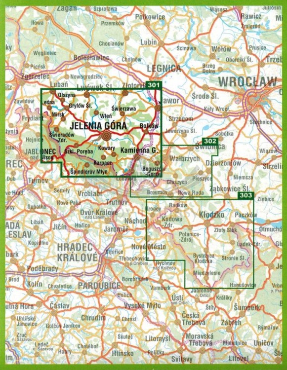 Sudety Zachodnie 1:75 000. Mapa atrakcji turystycznych 301. Zasięg
