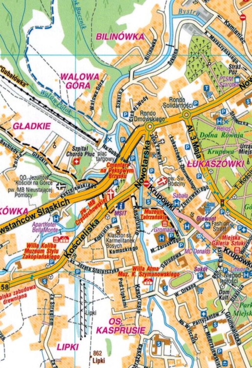 Tatry Polskie 1:30 000. Laminowana mapa turystyczna wydawnictwa Compass. Plan Zakopanego - fragment