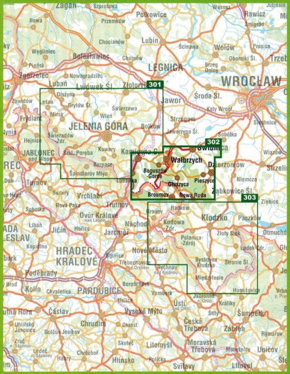 Sudety Środkowe 1:40 000. Mapa atrakcji turystycznych 302. Zasięg