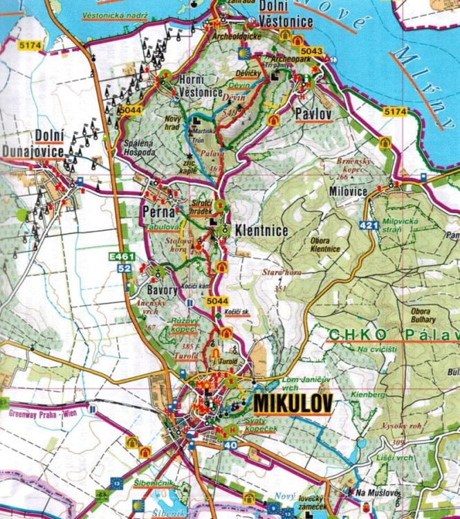 Morawskie winne scieżki / Moravske vinarske stezky. Mapa turystyczna, rowerowa wydawnictwa Shocart. Fragment 1