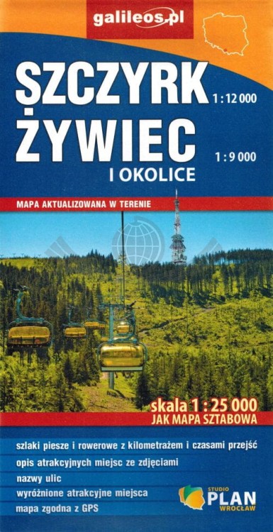 Szczyrk, Żywiec i okolice 1:25 000. Plan miasta / Mapa turystyczna wydawnictwa Galileos. Okładka