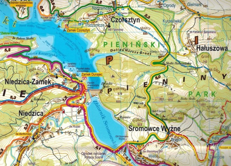 Pieniny 1:30 000. Laminowana mapa rowerowa Velo wydawnictwa Galileos. Fragment 1