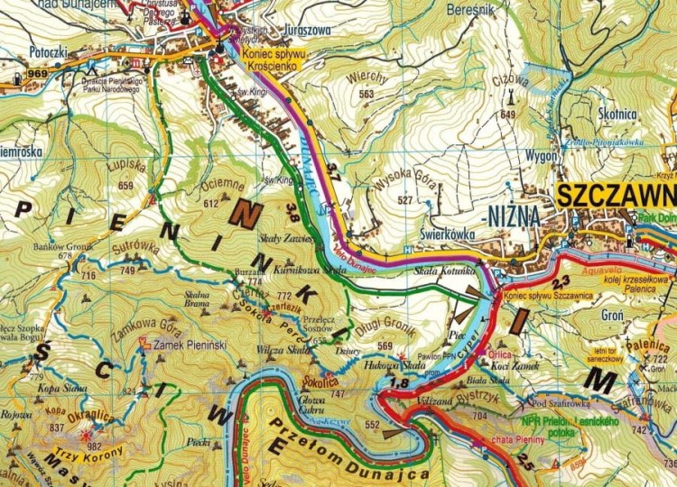 Pieniny 1:30 000. Laminowana mapa rowerowa Velo wydawnictwa Galileos. Fragment 2