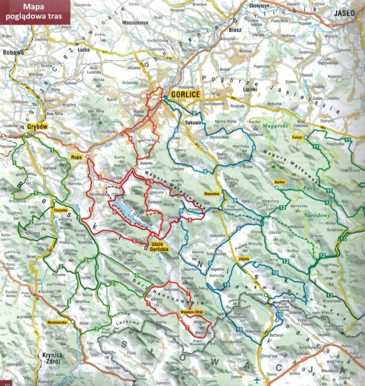 Beskid Niski na rowerze. Przewodnik rowerowy wydawnictwa Compass. Mapa poglądowa tras - cz. 1