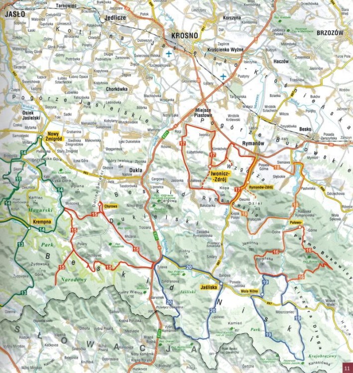 Beskid Niski na rowerze. Przewodnik rowerowy wydawnictwa Compass. Mapa poglądowa tras - cz. 2