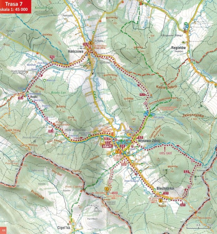 Beskid Niski na rowerze. Przewodnik rowerowy wydawnictwa Compass. Przykładowa mapa