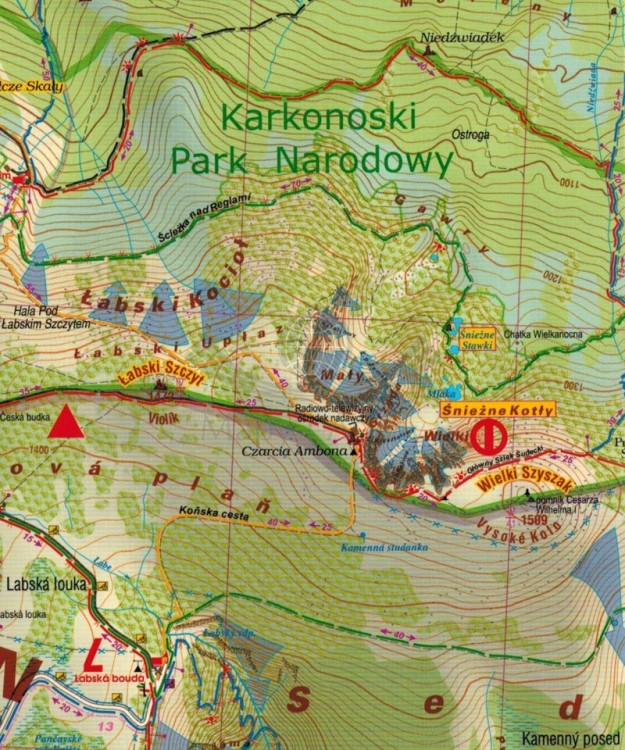 Polskie i Czeskie Karkonosze 1:25 000. Mapa turystyczna wydawnictwa Galileos. Fragment 2