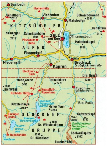 Zell am See, Kaprun 1:25 000. Wodoodporna mapa turystyczna 574 wydawnictwa Kompass. Zasięg