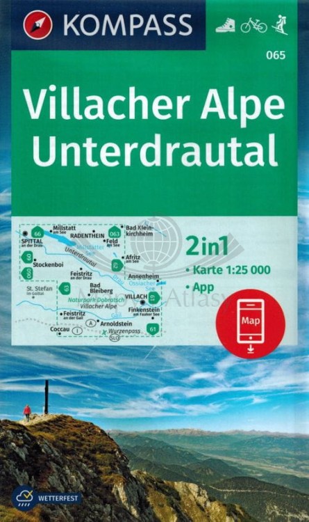 Villacher Alpe, Unterdrautal. Wodoodporna mapa turystyczna 065 wydawnictwa Kompass. Okładka