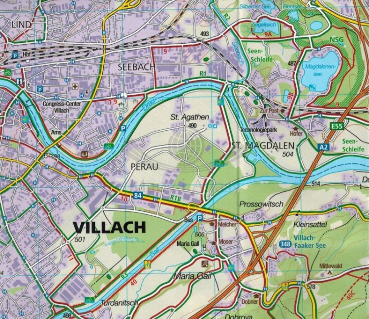 Villacher Alpe, Unterdrautal. Wodoodporna mapa turystyczna 065 wydawnictwa Kompass. Fragment 1