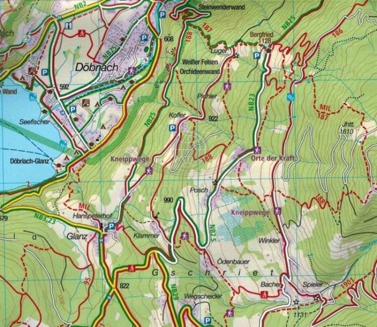 Villacher Alpe, Unterdrautal. Wodoodporna mapa turystyczna 065 wydawnictwa Kompass. Fragment 2