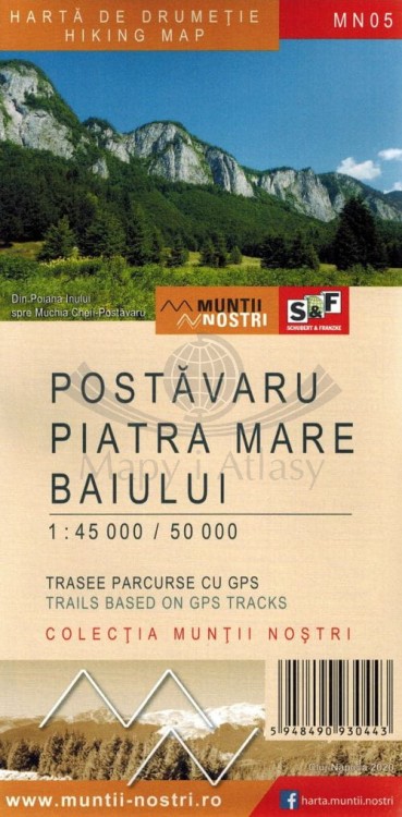 Postavaru, Piatra Mare i Baiului 1:45 000 / 1:50 000. Mapa turystyczna MN05 wydawnictwa Schubert & Franzke. Okładka