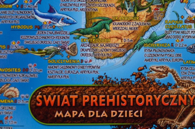 Świat prehistoryczny. Laminowana mapa dla dzieci. Fragment 1