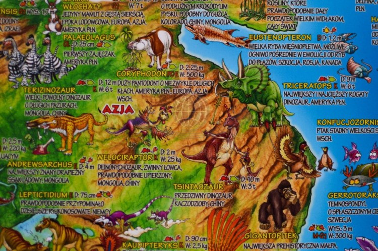Świat prehistoryczny. Laminowana mapa dla dzieci. Fragment 2
